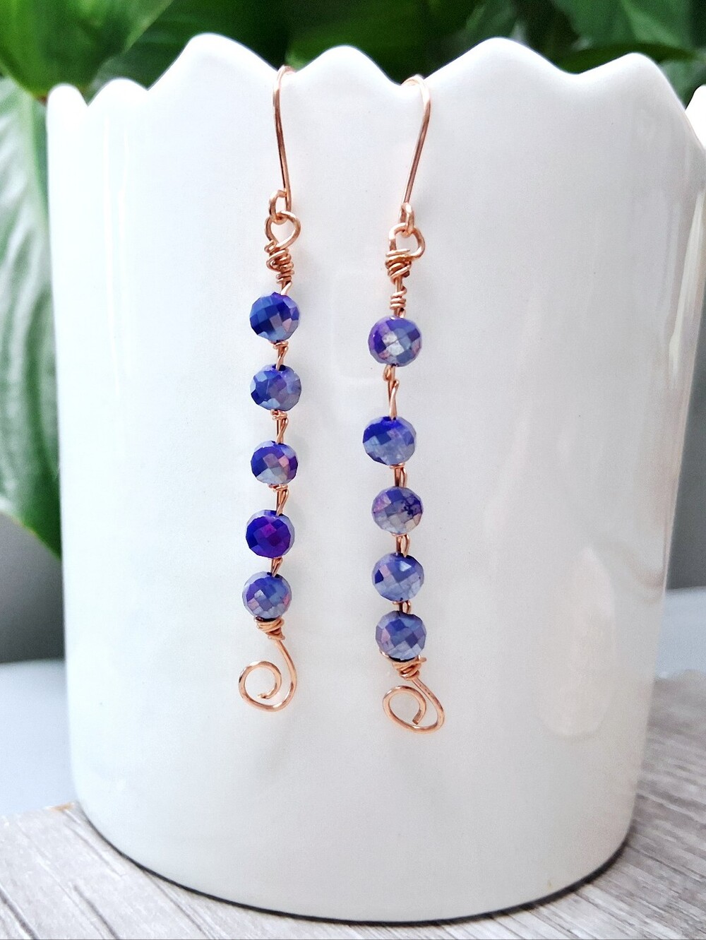 BOGO EARRINGS Boho Chic Cobalt Faceted Glass Beaded Dangle Earrings, 3"